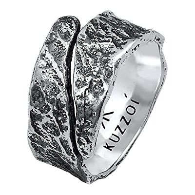 Kuzzoi Anel para homem com design desgastado estruturado, maciço, 12 mm de largura, em prata de lei 925, anel martelado, anel para homens, tamanho 60 66, 0604832121, Prata esterlina Kuzzoi Anel para homem com design desgastado estruturado, maciço, 12 mm de largura, em prata de lei 925, anel martelado, anel para homens, tamanho 60 66, 0604832121, Prata esterlina