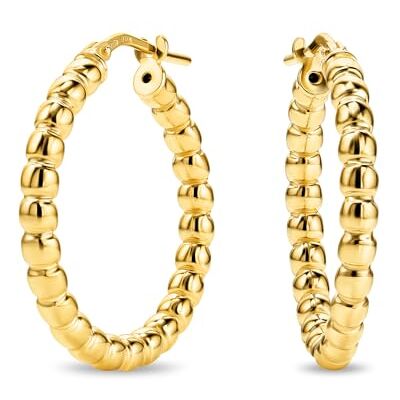 MIORE Brincos mulher de prata de lei 925 banhados a ouro de 18 K 750, tubo de contas aros de ouro brilhante redondos de 20 mm, feitos à mão na Itália, jóias douradas com caixa de jóias MIORE Brincos mulher de prata de lei 925 banhados a ouro de 18 K 750, tubo de contas aros de ouro brilhante redondos de 20 mm, feitos à mão na Itália, jóias douradas com caixa de jóias