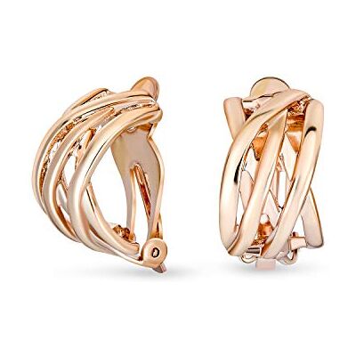 Bling Jewelry Clássicos brincos clipe em forma média lua design torcido fio dois tons nó celta tecido e estilo camarão largo adornados com cristais clássicos banhados a ouro amarelo 14 K ouro rosa e prata, Tamanho Bling Jewelry Clássicos brincos clipe em forma média lua design torcido fio dois tons nó celta tecido e estilo camarão largo adornados com cristais clássicos banhados a ouro amarelo 14 K ouro rosa e prata, Tamanho