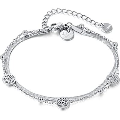VICKWOOD Tornozeleira/pulseira para mulher com design de árvore da vida em ouro, prata ou ouro rosa de 18 quilates, impermeável, jóias de aço inoxidável VICKWOOD Tornozeleira/pulseira para mulher com design de árvore da vida em ouro, prata ou ouro rosa de 18 quilates, impermeável, jóias de aço inoxidável