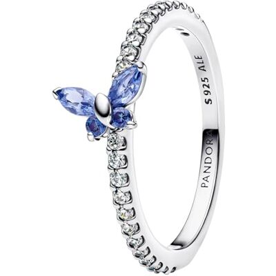 PANDORA Anel de prata para mulher, design de borboleta, cor azul 194269C01, 52/16,6, prata, cristal zircónio cúbico PANDORA Anel de prata para mulher, design de borboleta, cor azul 194269C01, 52/16,6, prata, cristal zircónio cúbico
