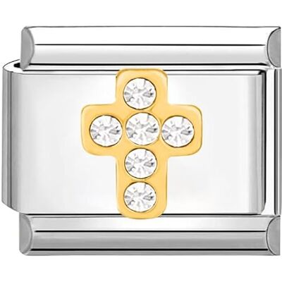 Quiges Módulo de charme de 9 mm estilo italiano com zircônia Cruz em aço inoxidável para pulseiras italianas aço inoxidável Quiges Módulo de charme de 9 mm estilo italiano com zircônia Cruz em aço inoxidável para pulseiras italianas aço inoxidável