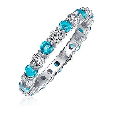Bling Jewelry Alternando dois tons de zircão cúbico Cz empilhável anel de eternidade para mulher adolescente .925 prata esterlina 12 cores do mês de nascimento Bling Jewelry Alternando dois tons de zircão cúbico Cz empilhável anel de eternidade para mulher adolescente .925 prata esterlina 12 cores do mês de nascimento