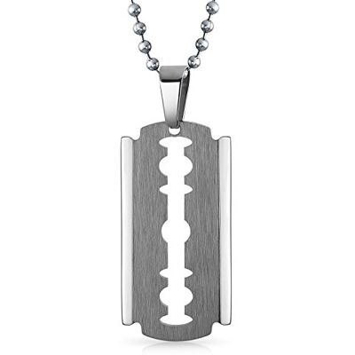 Bling Jewelry Personalizar Hip Hop Biker jóias Goth Punk Rock Grande Razor Blade Dog Tag colar pendente para homens preto prata ouro tom aço inoxidável 20 polegadas corrente de bolas personalizável Bling Jewelry Personalizar Hip Hop Biker jóias Goth Punk Rock Grande Razor Blade Dog Tag colar pendente para homens preto prata ouro tom aço inoxidável 20 polegadas corrente de bolas personalizável