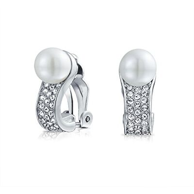 Bling Jewelry Brincos de botão com pérolas redondas simuladas brancas num design de cabo entrançado com moldura. Disponível em ouro amarelo ouro rosa ou prateado para mulheres Bling Jewelry Brincos de botão com pérolas redondas simuladas brancas num design de cabo entrançado com moldura. Disponível em ouro amarelo ouro rosa ou prateado para mulheres