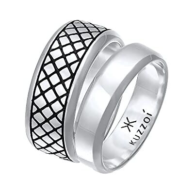 Kuzzoi Conjunto de 2 anéis de prata de lei 925 para homem, estilo básico e casual, tamanho 60-66, 0607653021 Kuzzoi Conjunto de 2 anéis de prata de lei 925 para homem, estilo básico e casual, tamanho 60-66, 0607653021