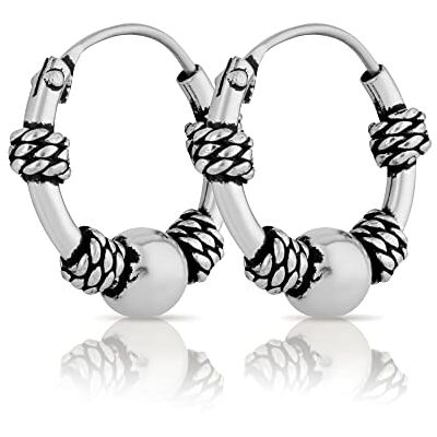 NKlaus Par de creóis de bali 14 mm em prata de lei 925 brincos góticos médios , Prata de lei NKlaus Par de creóis de bali 14 mm em prata de lei 925 brincos góticos médios , Prata de lei