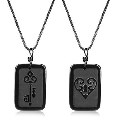 COAI Pendentes placa King Queen para casal de obsidiana com corrente de aço inoxidável preto, Rocha, Obsidiana COAI Pendentes placa King Queen para casal de obsidiana com corrente de aço inoxidável preto, Rocha, Obsidiana