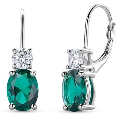MIORE Brincos mulher prata de lei 925 com esmeralda sintética e zircões, brincos pendentes elegantes com fecho de alavanca, jóias finas apresentadas em estojo de presente MIORE Brincos mulher prata de lei 925 com esmeralda sintética e zircões, brincos pendentes elegantes com fecho de alavanca, jóias finas apresentadas em estojo de presente