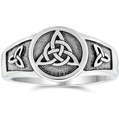 Bling Jewelry Anel de selo personalizado unissexo personalizável de nó da trindade infinito celta viking antigo para mulheres em prata de lei .925 oxidada, Metal, Sem pedras preciosas Bling Jewelry Anel de selo personalizado unissexo personalizável de nó da trindade infinito celta viking antigo para mulheres em prata de lei .925 oxidada, Metal, Sem pedras preciosas