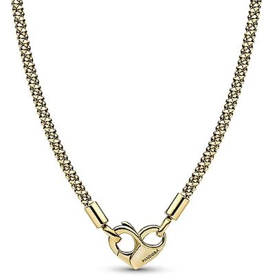 PANDORA Colar de corrente com rebites Moments banhado a ouro 14K com fecho em forma de coração PANDORA Colar de corrente com rebites Moments banhado a ouro 14K com fecho em forma de coração