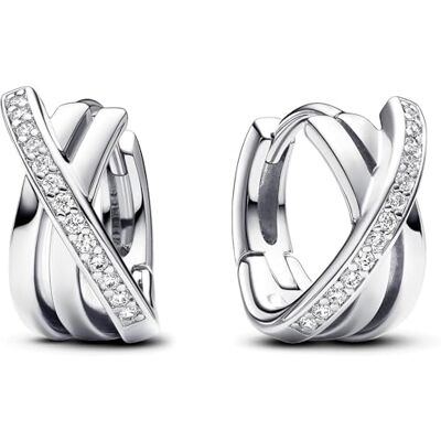 PANDORA Signature Brincos de argola cruzados com engaste pavé, Tamanho único, Prata esterlina, Zircônia cúbica PANDORA Signature Brincos de argola cruzados com engaste pavé, Tamanho único, Prata esterlina, Zircônia cúbica