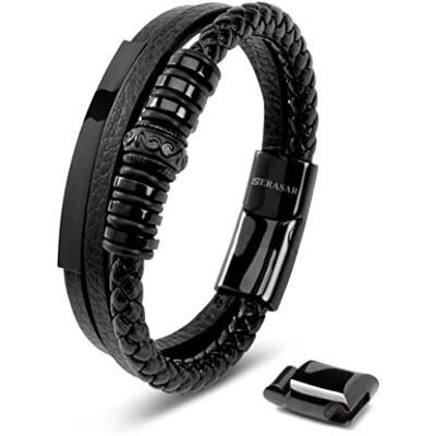 SERASAR Pulseira homem 20 cm preto de couro pulseiras homens braceletes pulso pulseira bijuteria joalharia cordas Bracelet Men Jewellery larga SERASAR Pulseira homem 20 cm preto de couro pulseiras homens braceletes pulso pulseira bijuteria joalharia cordas Bracelet Men Jewellery larga