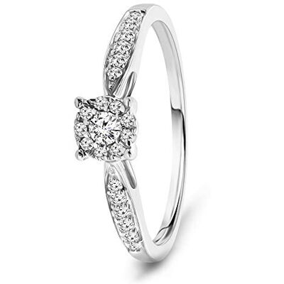 MIORE Anel sortija de noivado para mulher ouro branco 9kt 375 com diamantes naturais tamanho brilhante 0,20 ct, Ouro branco, Diamante MIORE Anel sortija de noivado para mulher ouro branco 9kt 375 com diamantes naturais tamanho brilhante 0,20 ct, Ouro branco, Diamante