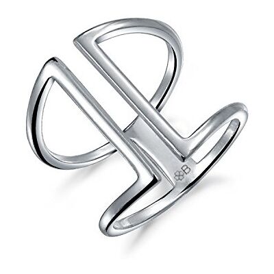 Bling Jewelry Anel de moda moderna e tendência geométrica de dupla barra vertical larga .925 anel de prata de lei para mulheres jovens ajustável, De lei, prata esterlina, Sem pedra preciosa Bling Jewelry Anel de moda moderna e tendência geométrica de dupla barra vertical larga .925 anel de prata de lei para mulheres jovens ajustável, De lei, prata esterlina, Sem pedra preciosa