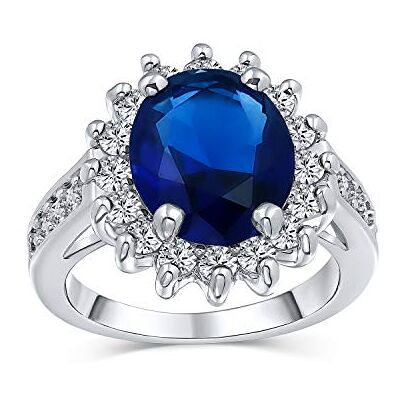 Bling Jewelry Personalize anel de cocktail de estilo Art Deco vintage com grande solitário oval AAA CZ baguette halo simulado safira azul verde 5-15 CTW personalizável, Metal, Zircónia cúbica Bling Jewelry Personalize anel de cocktail de estilo Art Deco vintage com grande solitário oval AAA CZ baguette halo simulado safira azul verde 5-15 CTW personalizável, Metal, Zircónia cúbica
