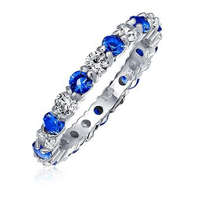 Bling Jewelry Alternando dois tons de zircão cúbico Cz empilhável anel de eternidade para mulher adolescente .925 prata esterlina 12 cores do mês de nascimento Bling Jewelry Alternando dois tons de zircão cúbico Cz empilhável anel de eternidade para mulher adolescente .925 prata esterlina 12 cores do mês de nascimento