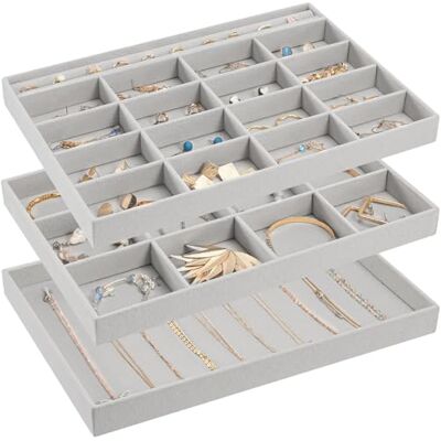 ProCase 3 Bandejas Organizadora para Joias, Empilháveis para Gaveta, Armário, Expositor de Colares, Brincos, Pulseiras, Anéis, Relógios, Presente Ideal para Mulheres e Meninas Cinza ProCase 3 Bandejas Organizadora para Joias, Empilháveis para Gaveta, Armário, Expositor de Colares, Brincos, Pulseiras, Anéis, Relógios, Presente Ideal para Mulheres e Meninas Cinza