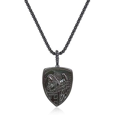 COAI Colar com pingente de escudo com San Miguel de pedra natural para homem COAI Colar com pingente de escudo com San Miguel de pedra natural para homem