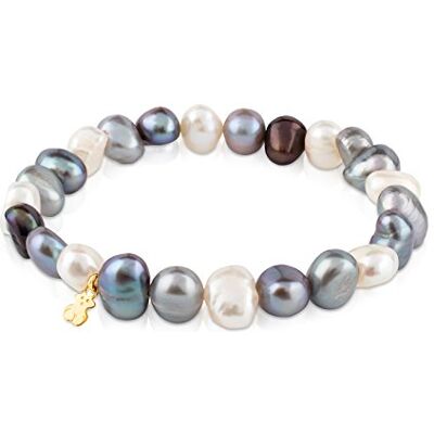 TOUS Pulseira de pérolas para mulher com urso em ouro amarelo de 18kt, 17,5 cm de comprimento, elegante e versátil, coleção Pearl TOUS Pulseira de pérolas para mulher com urso em ouro amarelo de 18kt, 17,5 cm de comprimento, elegante e versátil, coleção Pearl