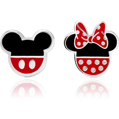 Disney Mickey and Minnie Mouse Mismatched Silver Plated Stud Earrings, Mickey's 90th Anniversary Disney Mickey and Minnie Mouse Mismatched Silver Plated Stud Earrings, Mickey's 90th Anniversary