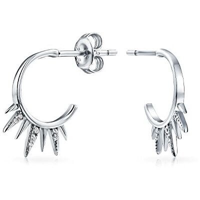 Bling Jewelry Unissexo retro hip-hop punk rocker goth bike joalharia pontos flecha spike meio aro frente voltar stud brincos para adolescentes mulheres preto banhado a ouro .925 Sterling Silver CZ Accent, Tamanho Bling Jewelry Unissexo retro hip-hop punk rocker goth bike joalharia pontos flecha spike meio aro frente voltar stud brincos para adolescentes mulheres preto banhado a ouro .925 Sterling Silver CZ Accent, Tamanho