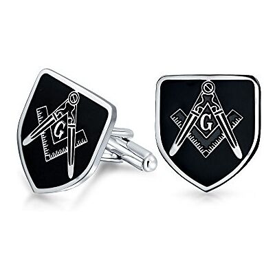 Bling Jewelry Escudo maçons bússola símbolo maçónico abotoaduras para homem preto esmalte de dois tons de prata tom de aço inoxidável dobradiça de bala de volta Bling Jewelry Escudo maçons bússola símbolo maçónico abotoaduras para homem preto esmalte de dois tons de prata tom de aço inoxidável dobradiça de bala de volta