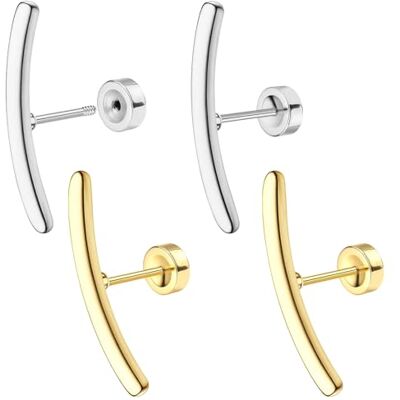Lwezgi 2 pares de piercings de hélix, piercing hélix, aço de titânio, brincos de ouro e prata, cor dupla, para tragus, conch e cartilagem da orelha Lwezgi 2 pares de piercings de hélix, piercing hélix, aço de titânio, brincos de ouro e prata, cor dupla, para tragus, conch e cartilagem da orelha