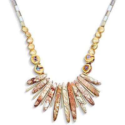 Bling Jewelry Tribal Terra orgânica natural Tumble Rock deserto Jaspe Spike pedra preciosa contas irregulares leque de pedra colar gargantilha Bib colares jóias ocidental para mulheres banhado a ouro Bling Jewelry Tribal Terra orgânica natural Tumble Rock deserto Jaspe Spike pedra preciosa contas irregulares leque de pedra colar gargantilha Bib colares jóias ocidental para mulheres banhado a ouro