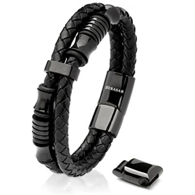 SERASAR Pulseira de couro premium para homem em preto fechadura magnética de aço inoxidável em preto, prata e ouro, caixa de jóias exclusiva, ótima ideia de presente, couro Broche Imantado Robusto para Uso Cómodo, Construcción de 30g con Sensación Lig SERASAR Pulseira de couro premium para homem em preto fechadura magnética de aço inoxidável em preto, prata e ouro, caixa de jóias exclusiva, ótima ideia de presente, couro Broche Imantado Robusto para Uso Cómodo, Construcción de 30g con Sensación Lig