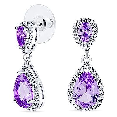 Bling Jewelry Moda Aaa Cz Cubic Zirconia Halo de pêra em forma de lágrima brincos de gota para mulheres de prata banhado a pedras preciosas simuladas, Metal, Zircônia Cúbica Bling Jewelry Moda Aaa Cz Cubic Zirconia Halo de pêra em forma de lágrima brincos de gota para mulheres de prata banhado a pedras preciosas simuladas, Metal, Zircônia Cúbica
