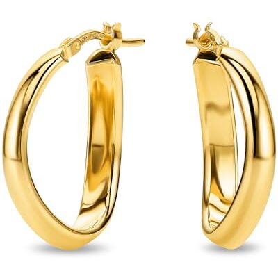 MIORE Brincos mulher de prata de lei 925 banhados a ouro de 18 K 750, grandes aros torcidos ovais brilhantes em ouro de 20 mm, feitos à mão na Itália, jóias douradas com caixa de jóias, Prata MIORE Brincos mulher de prata de lei 925 banhados a ouro de 18 K 750, grandes aros torcidos ovais brilhantes em ouro de 20 mm, feitos à mão na Itália, jóias douradas com caixa de jóias, Prata