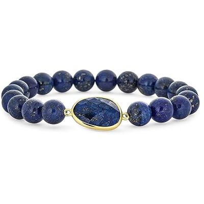 Bling Jewelry Pulseira de alongamento de coração duplo turquesa ametista de lápis-lazúli azul facetado empilhado boémio para mulheres adolescentes ajustável de 8 mm, Tamanho único, Metal, Lápis-lazúli Bling Jewelry Pulseira de alongamento de coração duplo turquesa ametista de lápis-lazúli azul facetado empilhado boémio para mulheres adolescentes ajustável de 8 mm, Tamanho único, Metal, Lápis-lazúli