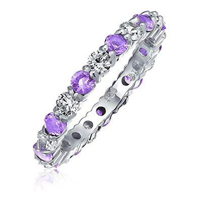 Bling Jewelry Alternando dois tons de zircão cúbico Cz empilhável anel de eternidade para mulher adolescente .925 prata esterlina 12 cores do mês de nascimento Bling Jewelry Alternando dois tons de zircão cúbico Cz empilhável anel de eternidade para mulher adolescente .925 prata esterlina 12 cores do mês de nascimento
