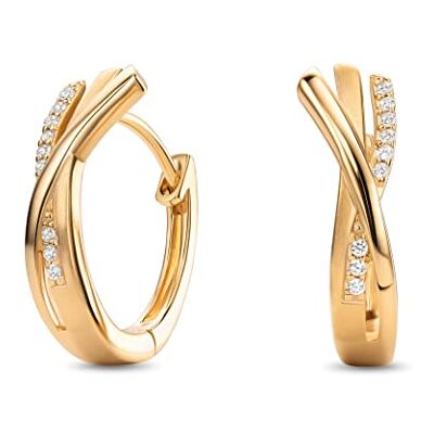 MIORE Brincos Mulher de Aro Cruzado em Prata de Lei 925 ou Prata 925 Banhada a Ouro 18K com Zircónias Cúbicas Brilhantes Joalharia Elegante Hipoalergénica apresentada em Estojo de Presente, Prata MIORE Brincos Mulher de Aro Cruzado em Prata de Lei 925 ou Prata 925 Banhada a Ouro 18K com Zircónias Cúbicas Brilhantes Joalharia Elegante Hipoalergénica apresentada em Estojo de Presente, Prata