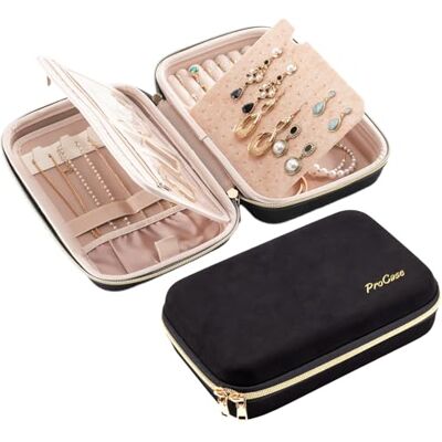 ProCase Organizador para jóias de viagem, estojo para jóias com bolsos transparentes, caixa de jóias portátil com fecho de correr para brincos, anéis, colares, pulseiras M, preto ProCase Organizador para jóias de viagem, estojo para jóias com bolsos transparentes, caixa de jóias portátil com fecho de correr para brincos, anéis, colares, pulseiras M, preto