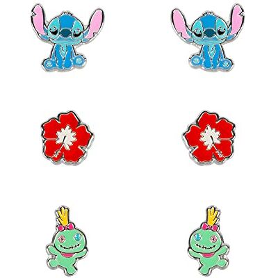 Disney Lilo & Stitch Jogo de brincos trio azul, vermelho e verde SF00468SL, tamanho único, Latão, Não é uma pedra preciosa Disney Lilo & Stitch Jogo de brincos trio azul, vermelho e verde SF00468SL, tamanho único, Latão, Não é uma pedra preciosa
