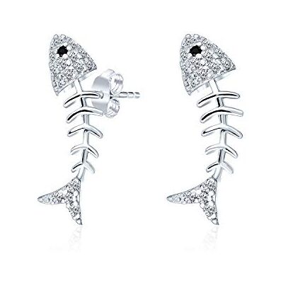 Bling Jewelry Nautical CZ Gemstone Blue Tropical Vacation Created Opal Beach Sea Fish Dangle Skeleton Fishbone Earring Necklace Pendant for Women Teen .925 Sterling Silver, Tamanho único, Zircônia Prata esterlina Bling Jewelry Nautical CZ Gemstone Blue Tropical Vacation Created Opal Beach Sea Fish Dangle Skeleton Fishbone Earring Necklace Pendant for Women Teen .925 Sterling Silver, Tamanho único, Zircônia Prata esterlina