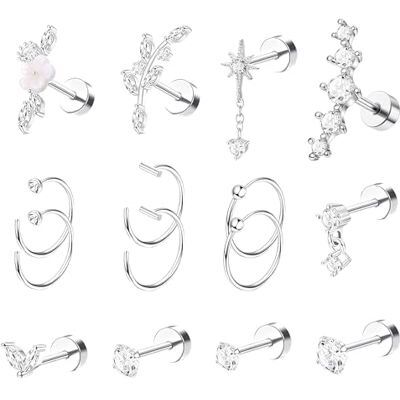 Eniyou 15 Pcs 16G Piercing Helix aço cirúrgico piercing orelha aço cirúrgico brincos mulher prata adequado para Helix, cartillago da orelha, Tragus e concha Eniyou 15 Pcs 16G Piercing Helix aço cirúrgico piercing orelha aço cirúrgico brincos mulher prata adequado para Helix, cartillago da orelha, Tragus e concha