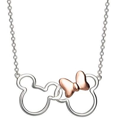 Disney Minnie And Mickey Silver & Rose Gold Prateado Necklace NF00287TL-18 Disney Minnie And Mickey Silver & Rose Gold Prateado Necklace NF00287TL-18
