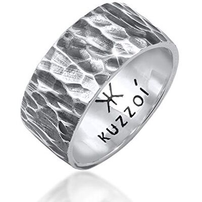 Kuzzoi Anel para homem com design de martelado, 10 mm de largura, prata de lei 925, martelado oxidado, anel para homens de tamanho 60 66, 0604992820, 64, Prata esterlina Kuzzoi Anel para homem com design de martelado, 10 mm de largura, prata de lei 925, martelado oxidado, anel para homens de tamanho 60 66, 0604992820, 64, Prata esterlina