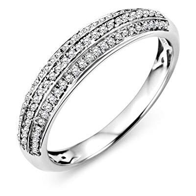 MIORE Anel de mulher com várias fileiras de diamantes pavé, aliança de casamento em ouro branco de 9 quilates/375 diamantes de 0,23 quilates, Ouro branco, Diamante MIORE Anel de mulher com várias fileiras de diamantes pavé, aliança de casamento em ouro branco de 9 quilates/375 diamantes de 0,23 quilates, Ouro branco, Diamante