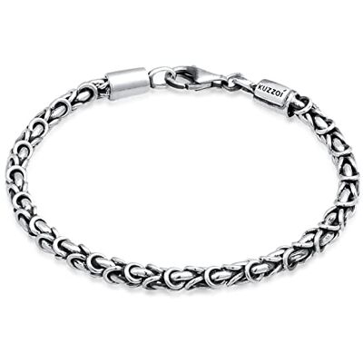 Kuzzoi Pulseira de prata "Buddha" para homens, pulseira de elos de rei (4 mm) feita à mão de prata esterlina 925 oxidada, pulseira rei maciça para homens, 16 g de peso, 0202332422, 21, prata Kuzzoi Pulseira de prata "Buddha" para homens, pulseira de elos de rei (4 mm) feita à mão de prata esterlina 925 oxidada, pulseira rei maciça para homens, 16 g de peso, 0202332422, 21, prata