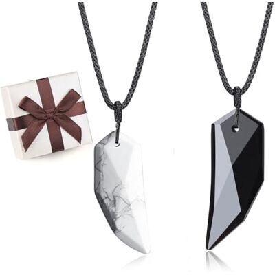 COAI Colares com pendentes dentes-de-lobo para o casal em pedras naturais, Pedra COAI Colares com pendentes dentes-de-lobo para o casal em pedras naturais, Pedra