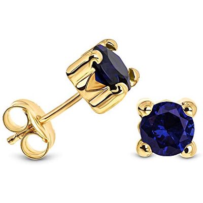 MIORE Brincos de mulher com ouro amarelo de 9 quilates (375) e safira sintética, corte redondo, 5,5 mm MIORE Brincos de mulher com ouro amarelo de 9 quilates (375) e safira sintética, corte redondo, 5,5 mm