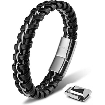 SERASAR Pulseira homem couro preto ouro bijuteria marido nó dourado 17 cm SERASAR Pulseira homem couro preto ouro bijuteria marido nó dourado 17 cm