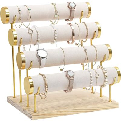 ProCase Suporte para pulseira, 4 níveis, suporte de exibição de joias, expositor de veludo para colares, relógios, pulseiras, tornozeleira Scrunchies creme ProCase Suporte para pulseira, 4 níveis, suporte de exibição de joias, expositor de veludo para colares, relógios, pulseiras, tornozeleira Scrunchies creme