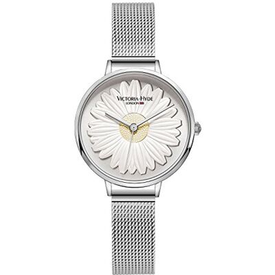 VICTORIA HYDE Relógio de pulso feminino de quartzo 3D margarita marcar pulseira de malha de aço inoxidável/correia de couro VICTORIA HYDE Relógio de pulso feminino de quartzo 3D margarita marcar pulseira de malha de aço inoxidável/correia de couro