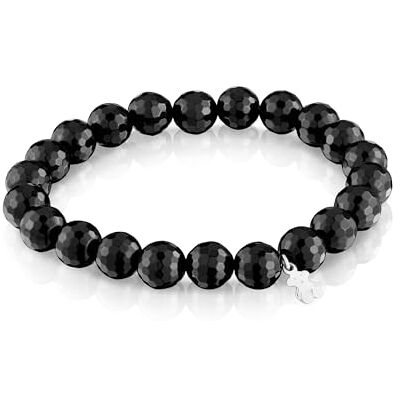 TOUS Pulseira elástica preta de ônix com motivo de urso em prata de primeira lei para mulher, 16,5 cm de comprimento, coleção básica TOUS Pulseira elástica preta de ônix com motivo de urso em prata de primeira lei para mulher, 16,5 cm de comprimento, coleção básica