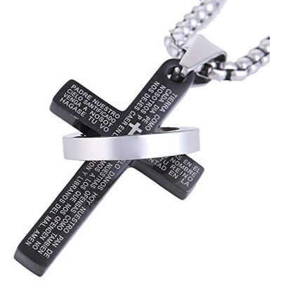 DonDon Colar de aço inoxidável ou de couro para homens com pendente de cruz de aço inoxidável em uma bolsa de veludo, Aço inoxidável, Não é uma pedra preciosa DonDon Colar de aço inoxidável ou de couro para homens com pendente de cruz de aço inoxidável em uma bolsa de veludo, Aço inoxidável, Não é uma pedra preciosa